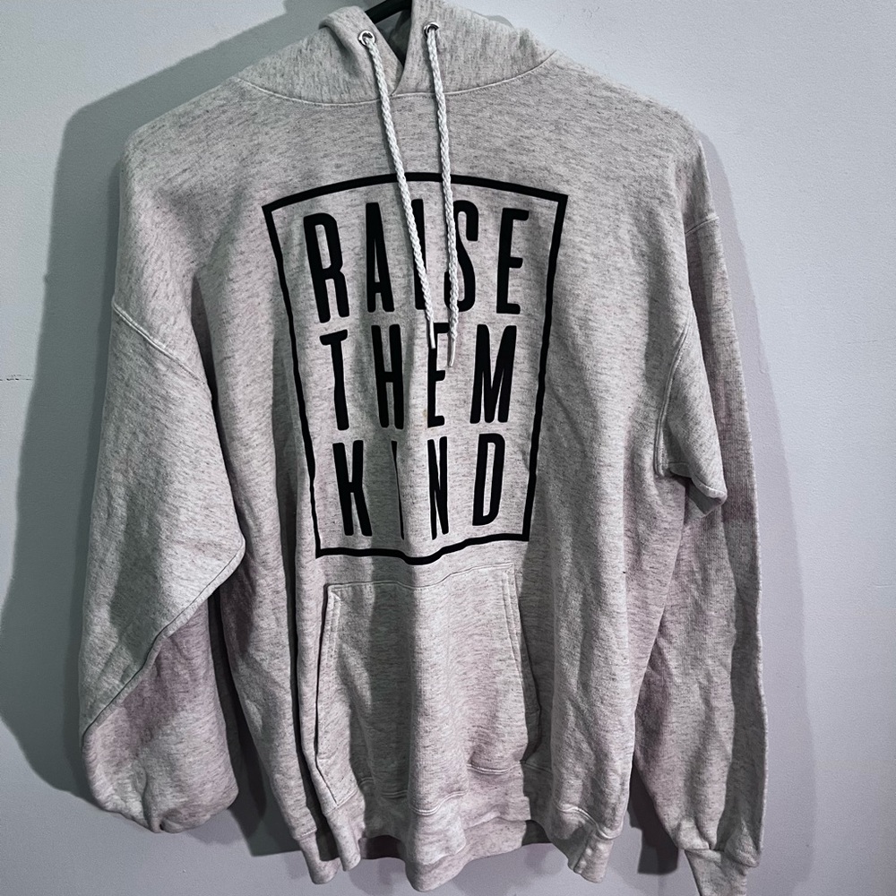 Gray Hanes brand sweatshirt with custom message